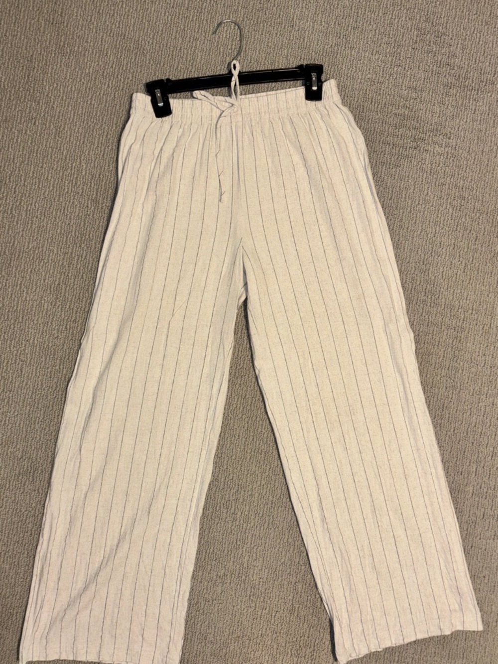 Blu Pepper Cream Pinstripe 100% Linen Wide Leg Pants